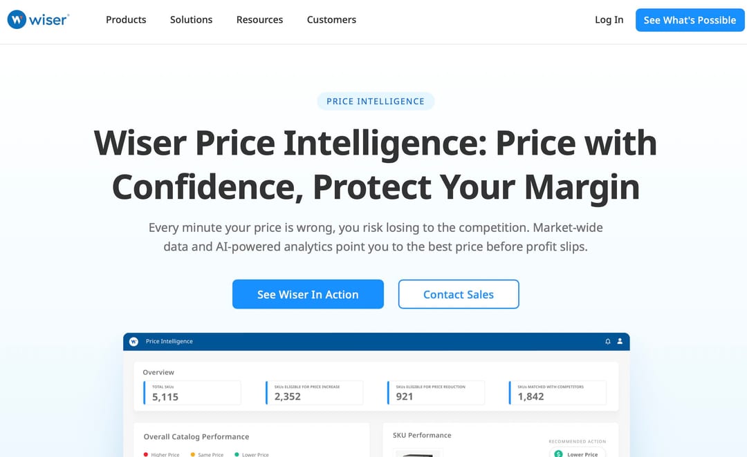Страница Wiser для price intelligence и MAP visibility Страница Wiser для price intelligence и MAP visibility