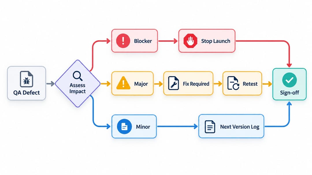 Defect severity levels and advertising QA approval