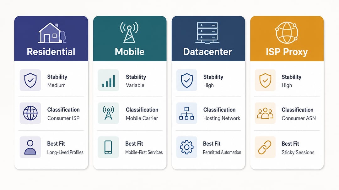 Сигналы риска для residential, mobile и datacenter IP