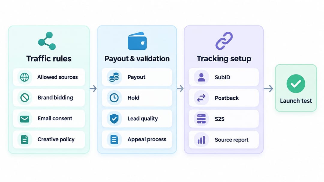 traffic rules payout validation and CPA tracking checklist
