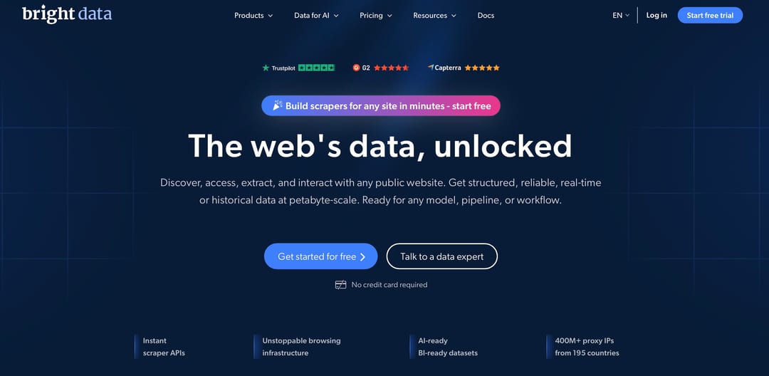 Главная страница Bright Data для сбора web data Главная страница Bright Data для сбора web data