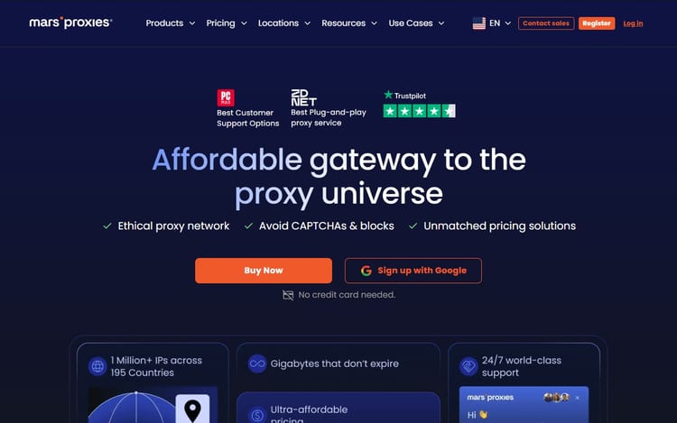 MarsProxies page describing proxy products and pricing