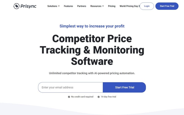 Главная страница Prisync для competitor price tracking Главная страница Prisync для competitor price tracking