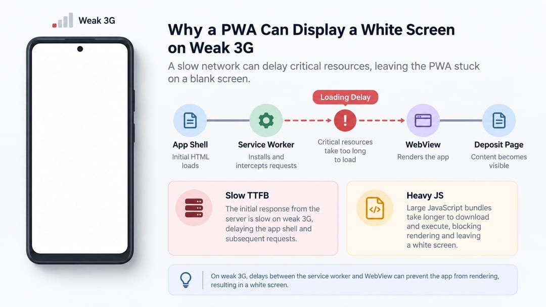 PWA white screen on weak 3G due to delayed webview loading PWA white screen on weak 3G due to delayed webview loading