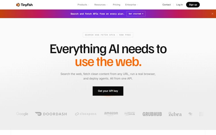 TinyFish homepage positioning the platform as infrastructure for AI web agents