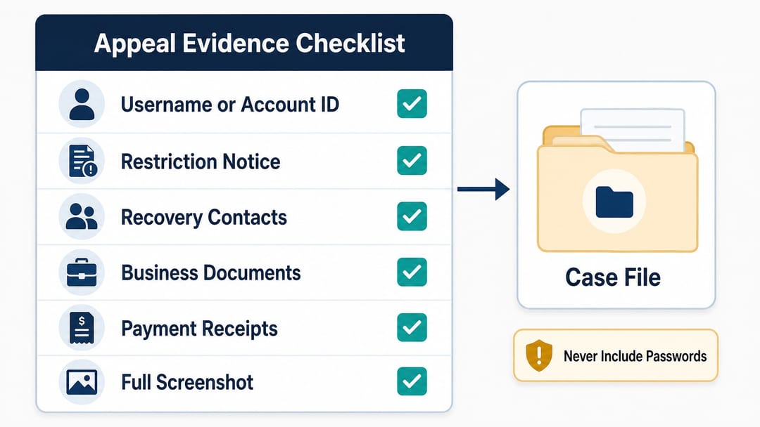 Account recovery appeal evidence checklist